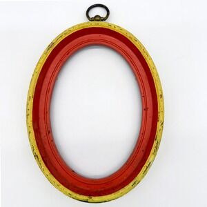 Vintage Oval Picture Frame Distressed Red Yellow Composite Wall Frame Decor
